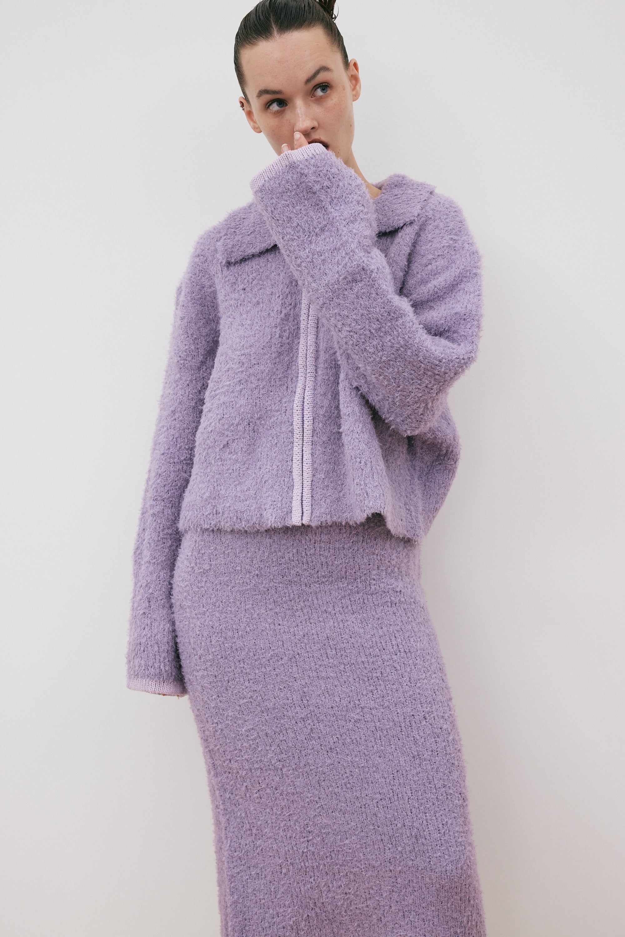 Double Faced Knit Jacket & Skirt Set, Mauve