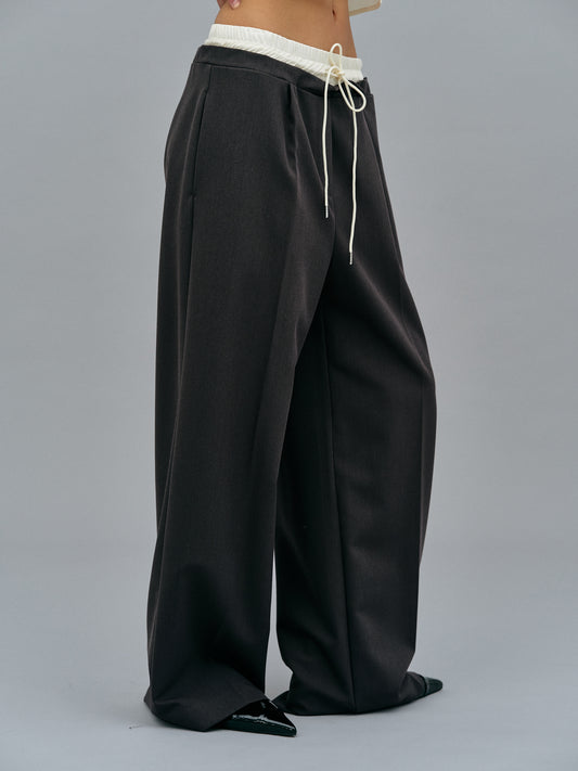 Layered Waistline Pants, Charcoal – SourceUnknown