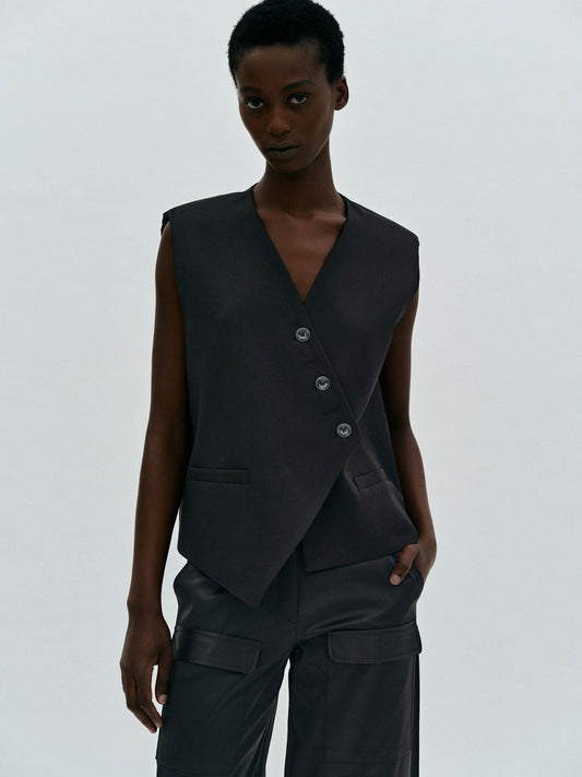 Asymmetric Suiting Vest, Black