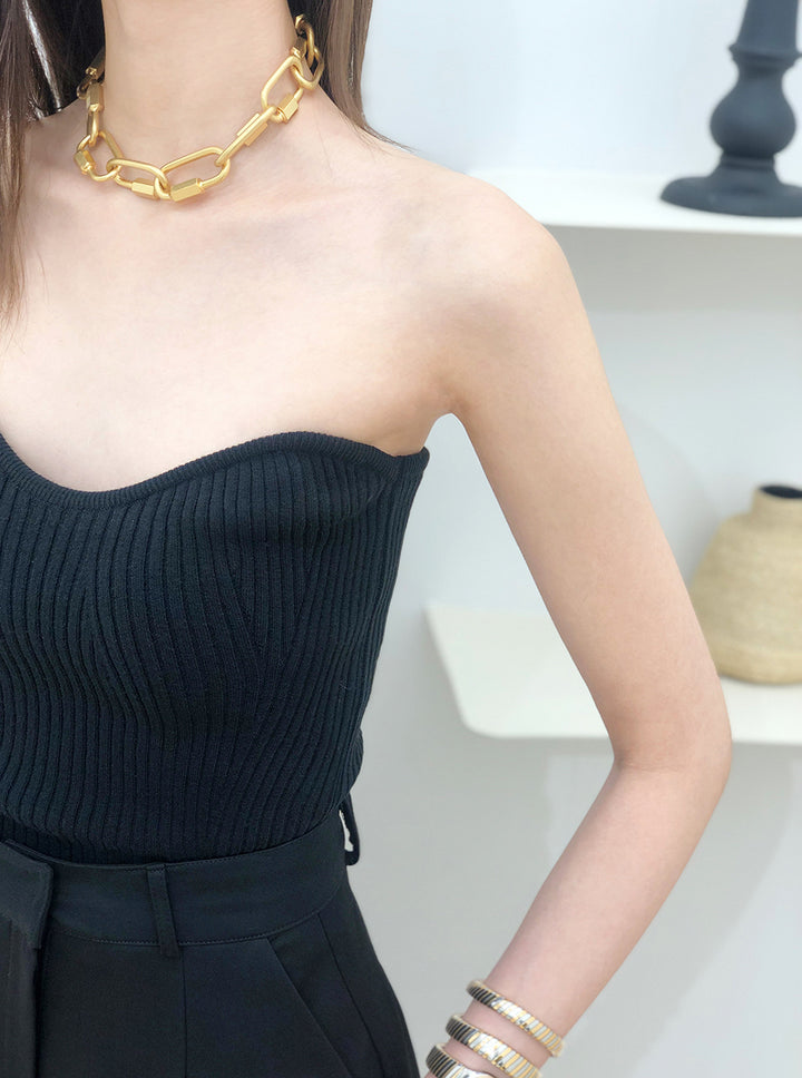 Strapless Knit Top, Black SourceUnknown