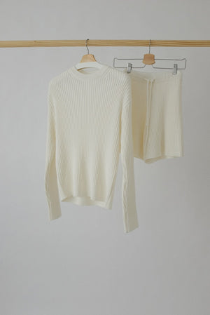 Ribbed Knit Lounge Set in Whip Cream
