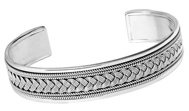 Men's Torque Bangle Bracelet, 925 Sterling Silver