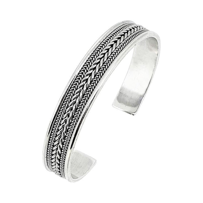 Solid Sterling Silver Stamped Mens Plain Torque Bangle Cuff