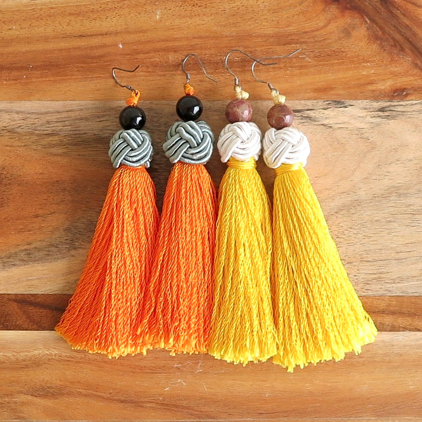 5 Colors Fish Hook Chinese knot Long Dangle Tassel Earrings for