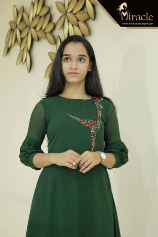 Buy SWAGG INDIA Women's Wear Georgette Lucknowi Chikankari Needle Work  Light Green Kurti at Amazon.in