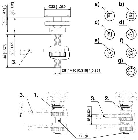 1-100.02 Quarter-Turn with Square Threaded Rod drawing