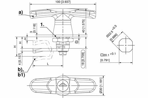 100-9313 Lockable Quarter-Turn with T-Handle and Cylinder Pr20.1 L18