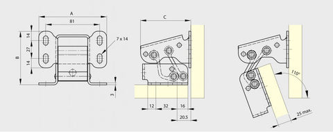 70-1-3557 Heavy Duty Concealed Hinge - 110° opening