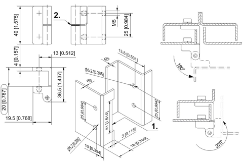 212-9093.00 Pr05 180° Stainless Steel Hinge, Right hand version drawing