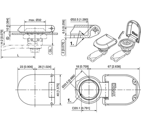 237-9307.00 Spring-loaded flap lid for quarter-turn locks