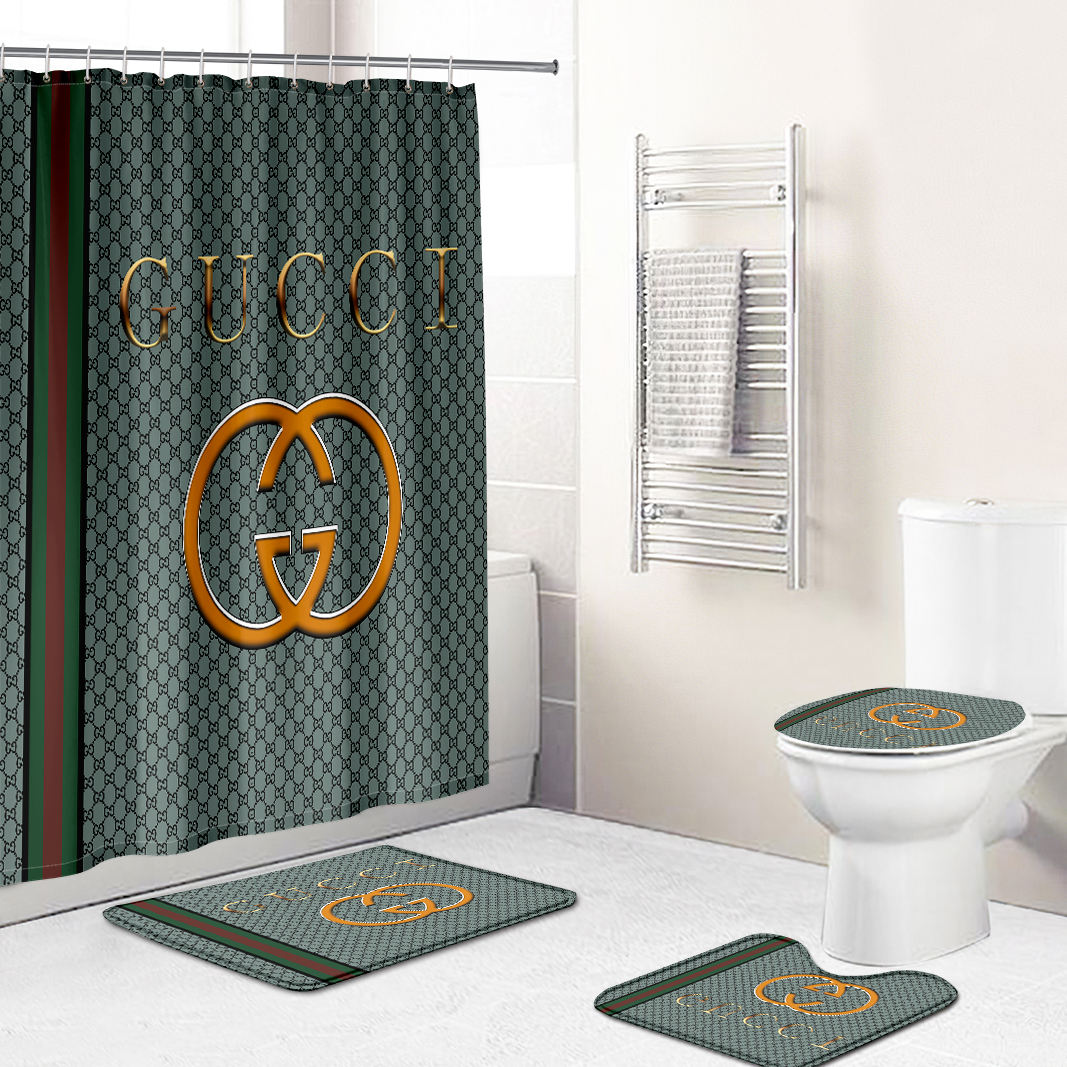 Gray Beige Gucci Shower Curtain