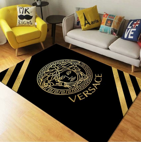 Gold logo Versace living room carpet and rug