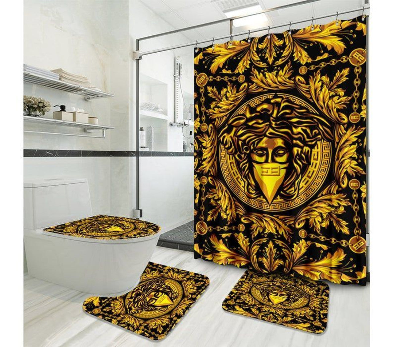 Gold Versace Shower Curtain Set