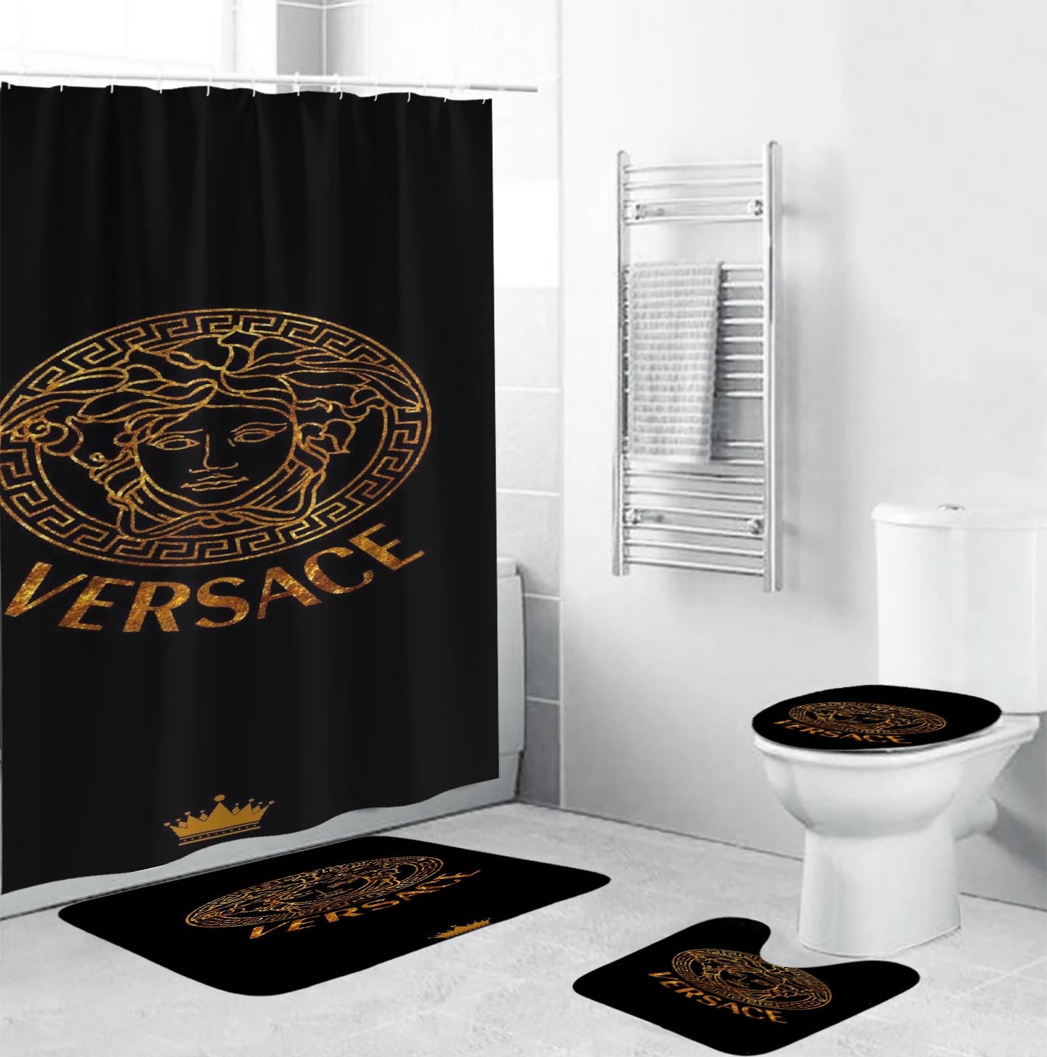 Golden Glitter Versace Shower Curtain Set