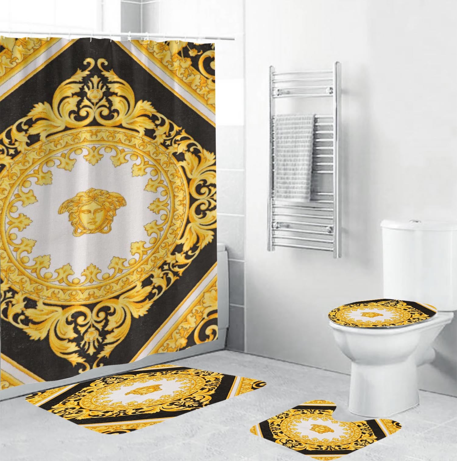 Royal Gold Black Versace Shower Curtain Set – MY luxurious home