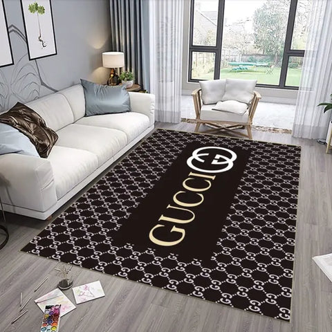 black pattern Gucci living room carpet and rug