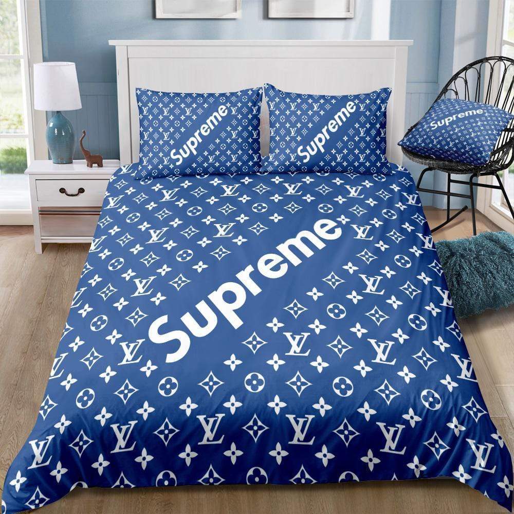 X Supreme Blue Monogram Louis Vuitton bed set