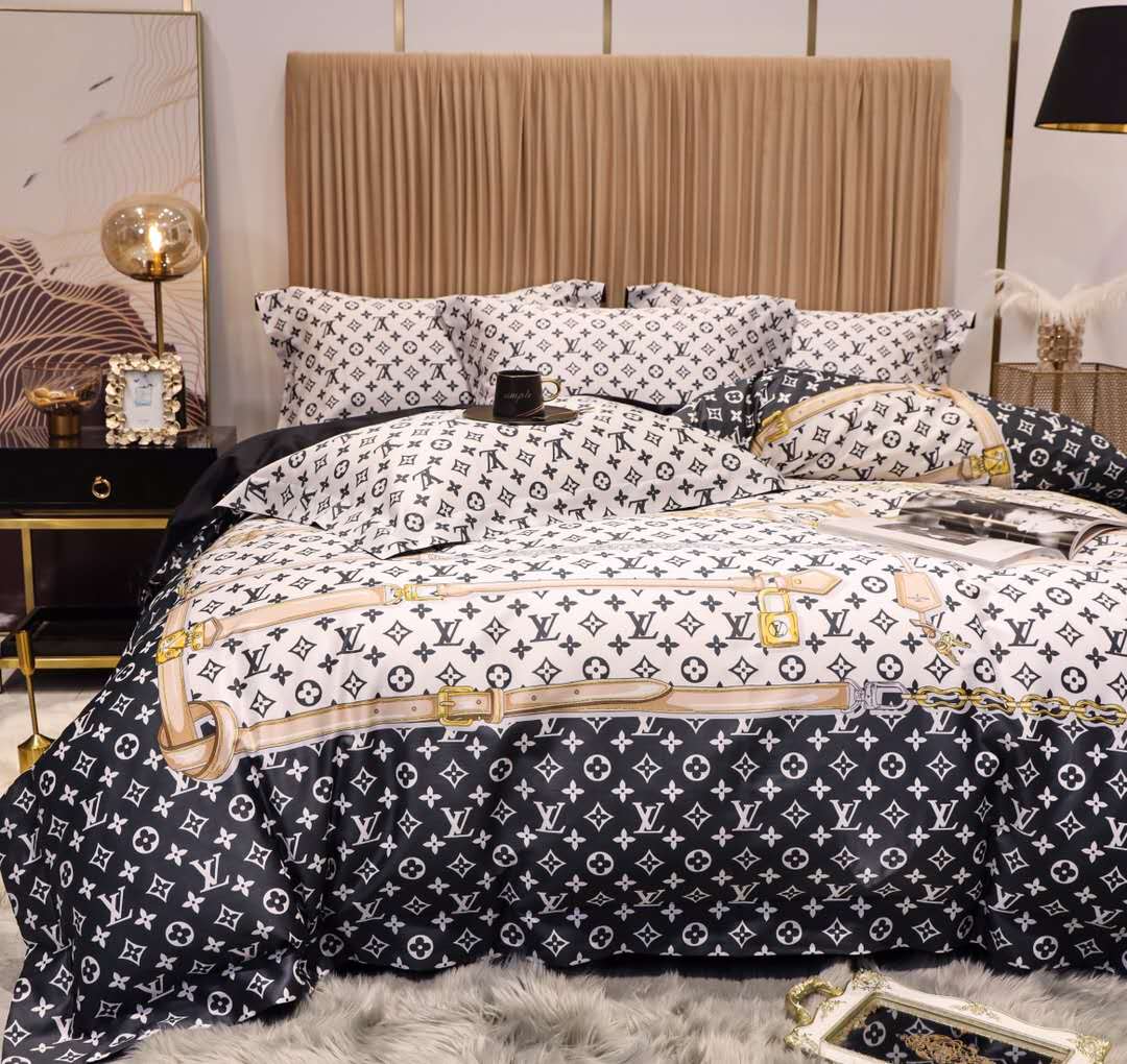 White and Black Monogram Louis Vuitton bed set