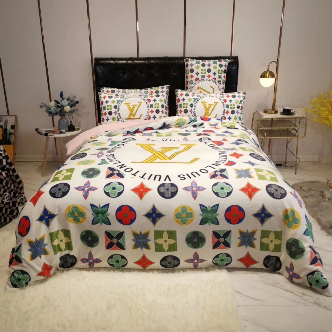 Colorful Monogram in White Background Louis Vuitton bed set