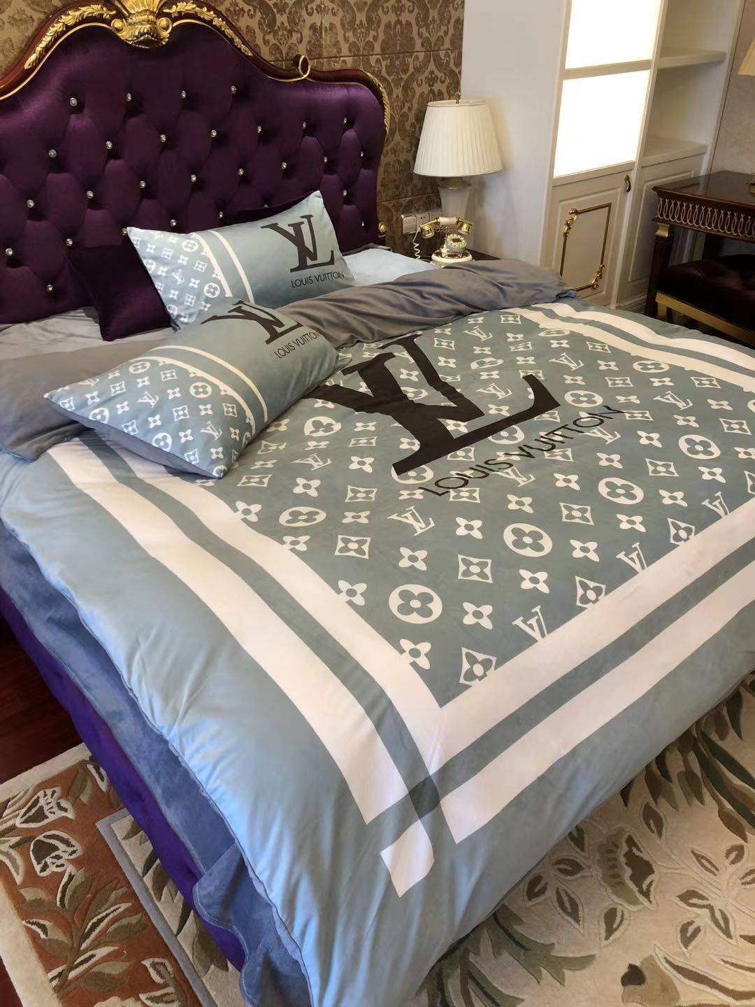 Blue Monogram Louis Vuitton bed set