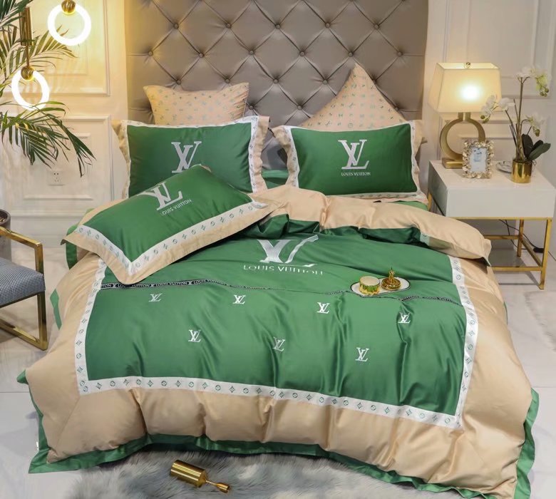 Grey and Beige Louis Vuitton bed set