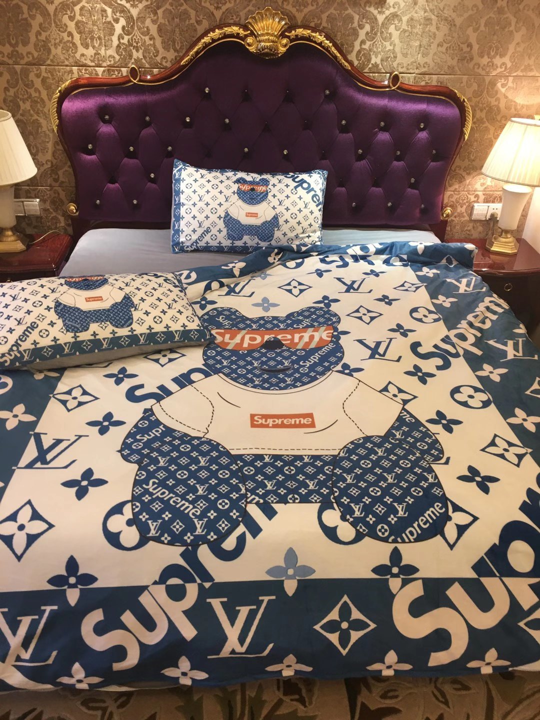 X Supreme Teddy Bear Louis Vuitton bed set