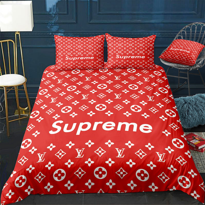 X Supreme Red Monogram Print Louis Vuitton bed set
