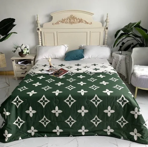 Green and White Monogram Louis Vuitton bed set