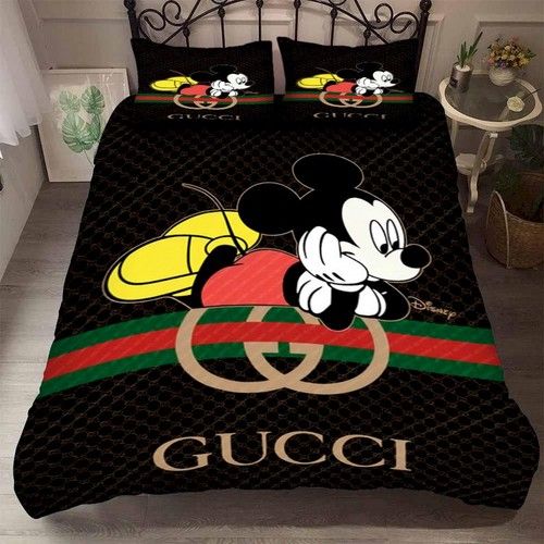 Mickey With Vintage Web in Black Background Gucci bed set