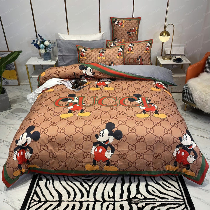 X Mickey in Brown Monogram Gucci bed set