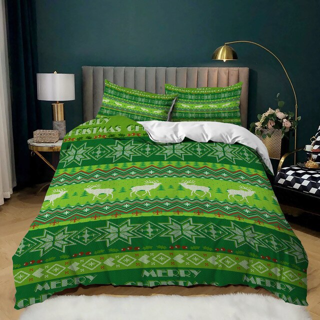 Green Deer Pattern Christmas bed set
