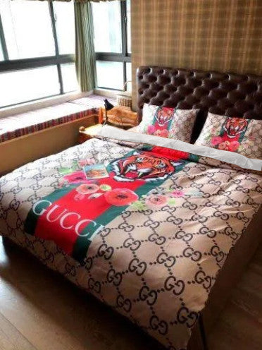Floral Tiger with Vintage Web in Monogram Gucci bed set