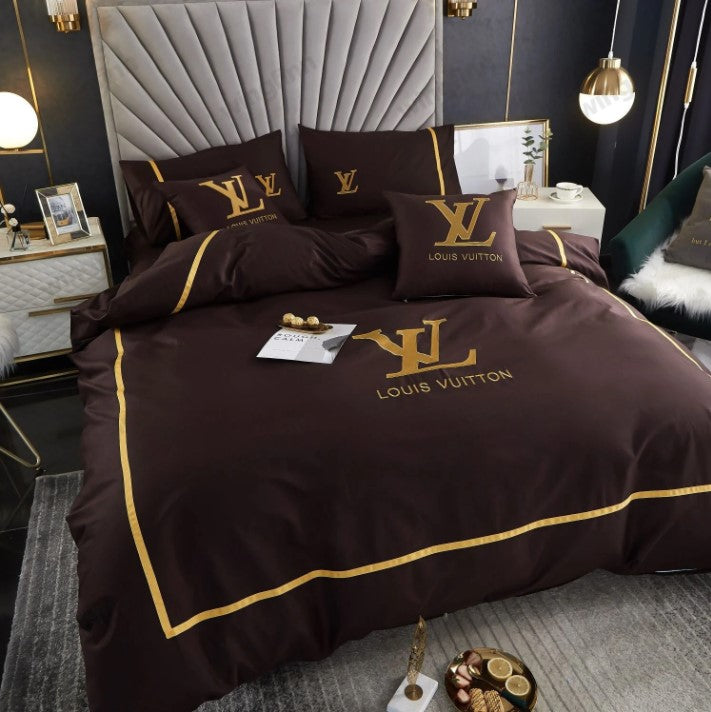 Logo on Grey Background Louis Vuitton bed set