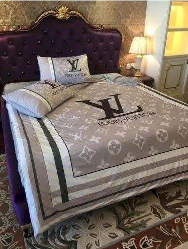 Grey and Stripes Louis Vuitton bed set