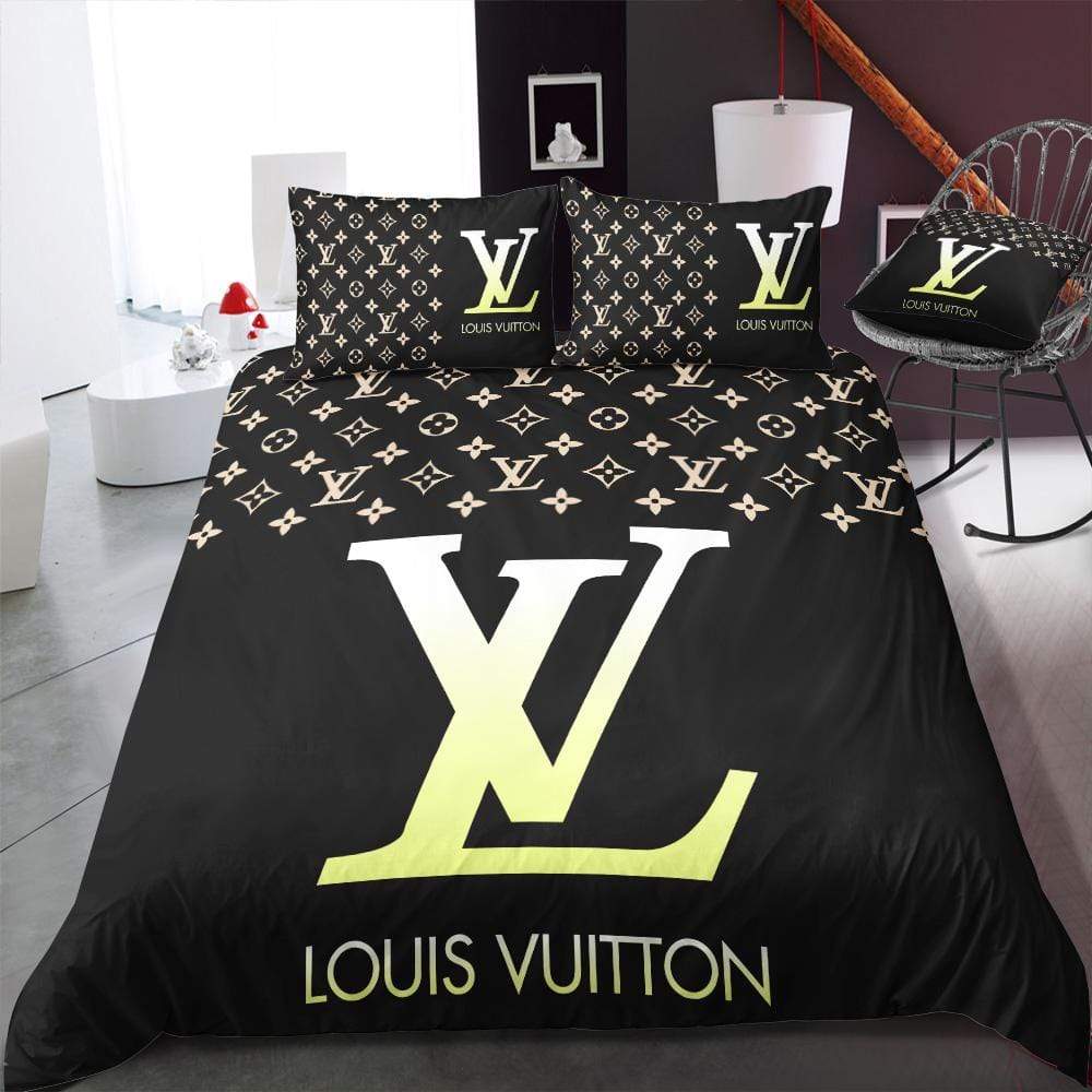 Yellow and Black Louis Vuitton bed set