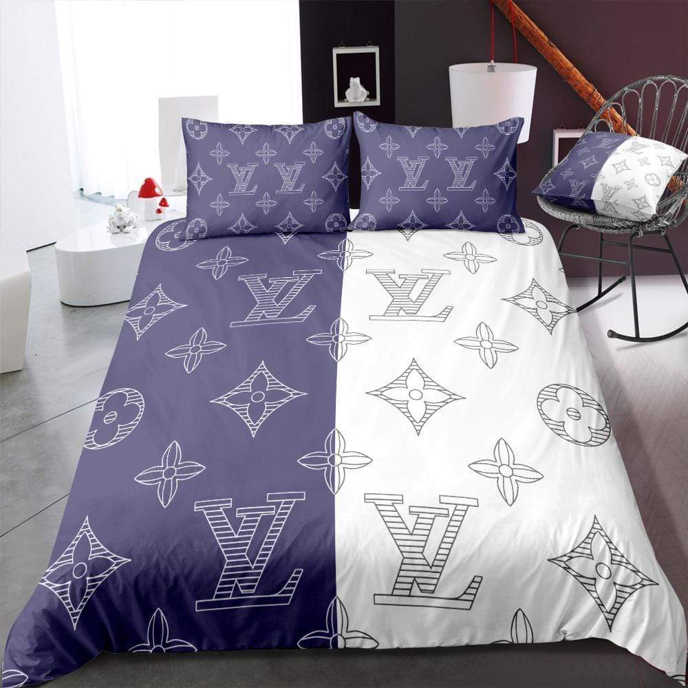 Blue and White Louis Vuitton bed set