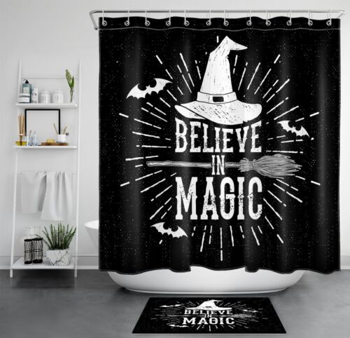 Black White Witch Hat Halloween Shower Curtain