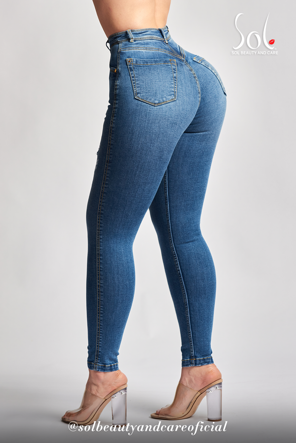 Sol beauty and care jeans - space gray color with a few rips