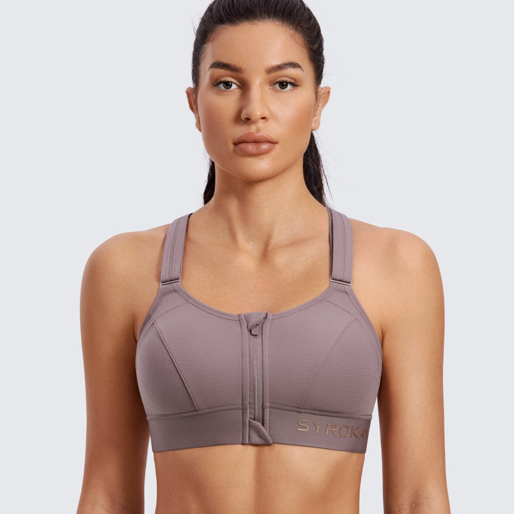 Front Zip Wirefree Sports Bra with Adjustable Straps