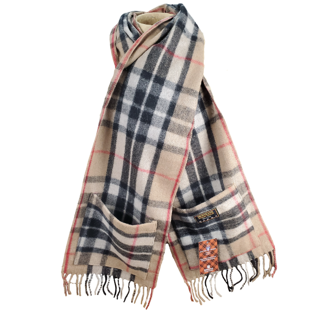 100% Merino Wool Tartan Pocket Scarf - Camel – The British Boutique