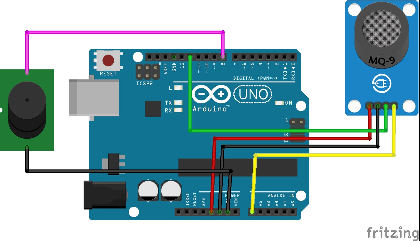 Arduino MQ9 Gas Sensor Circuit Diagram