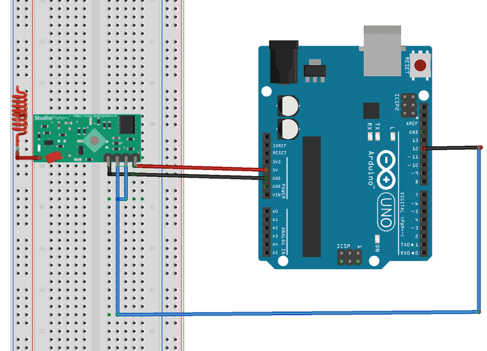 CIRCUIT DIAGRAM -  433MHz Receiver and Arduino Uno