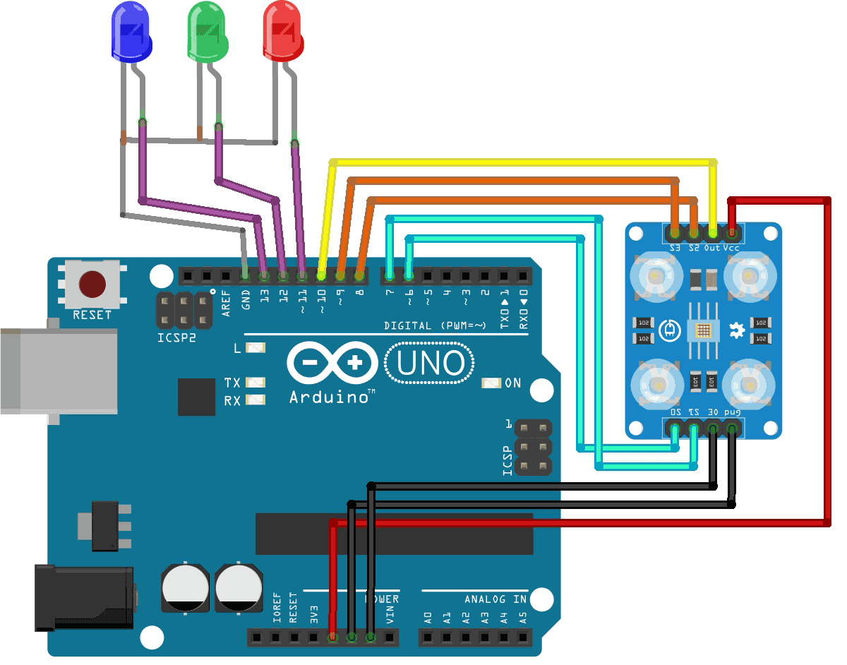 Circuit Diagram - TCS3200 Color Sensor with Arduino