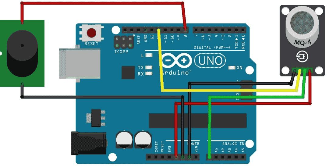 Circuit Diagram for Interfacing MQ-4 sensor with Arduino