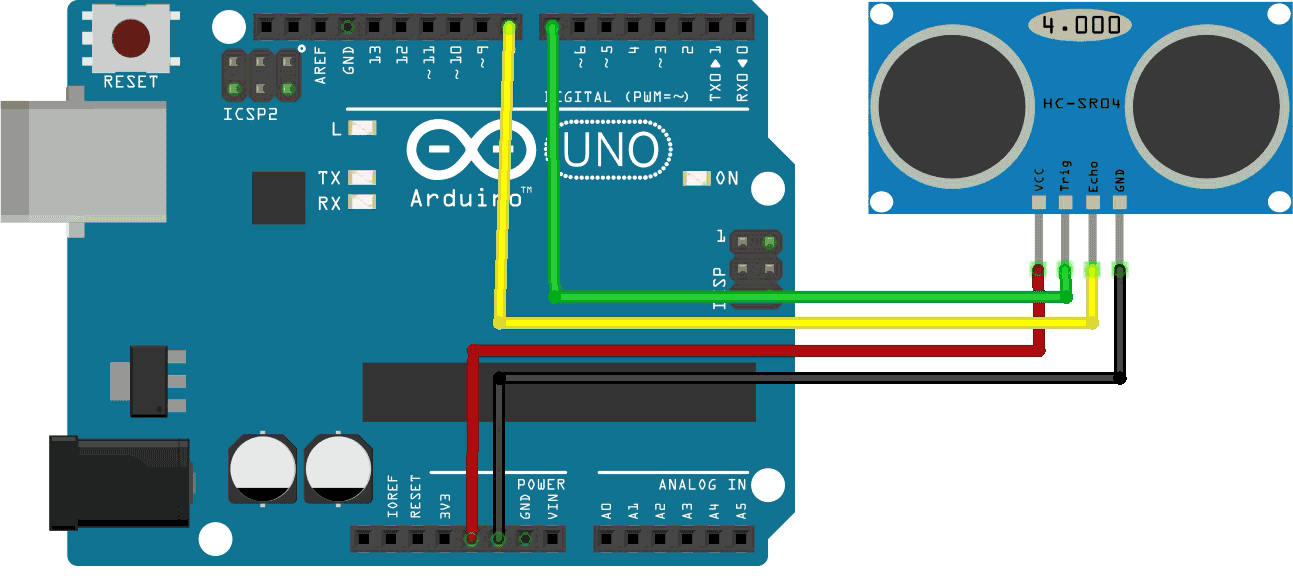 Circuit Diagram - Interfacing Ultrasonic Sensor with Arduino