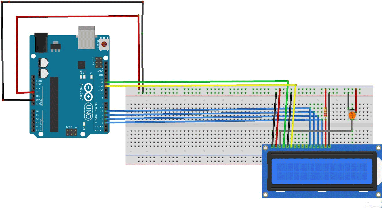 Circuit Diagram for INTERFACING ARDUINO UNO WITH 16X2 LED DISPLAY