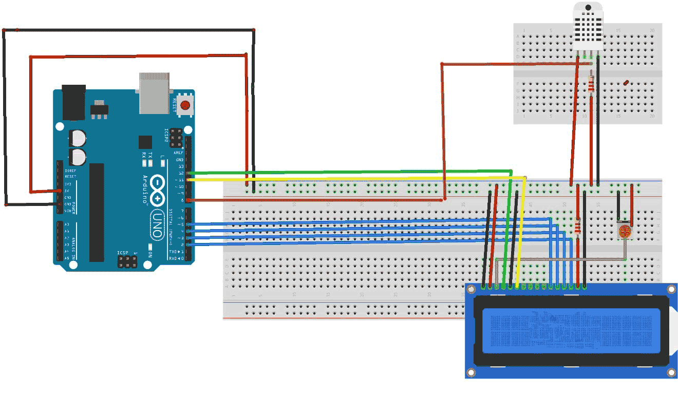 Circuit Diagram for Interfacing DHT22 and Display with Arduino