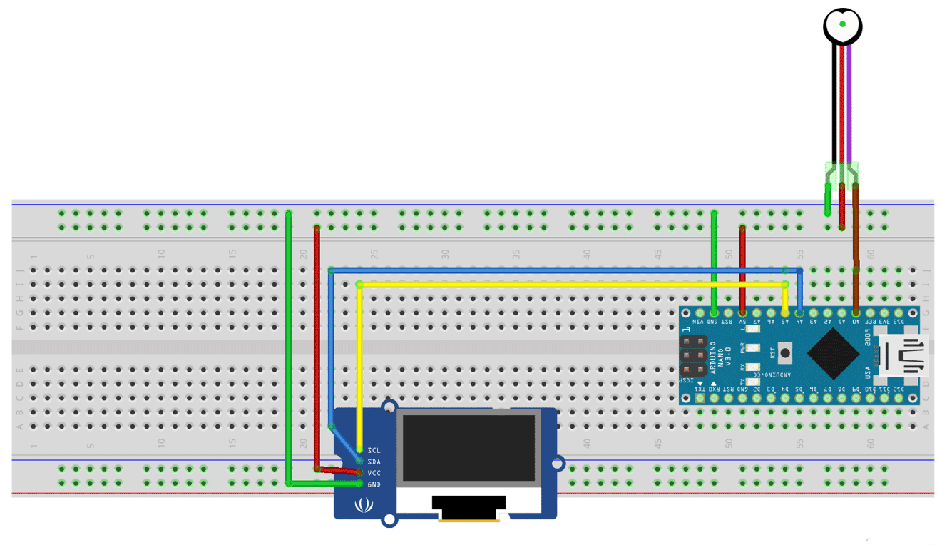 Circuit Diagram of Interfacing Pulse Sensor with Arduino