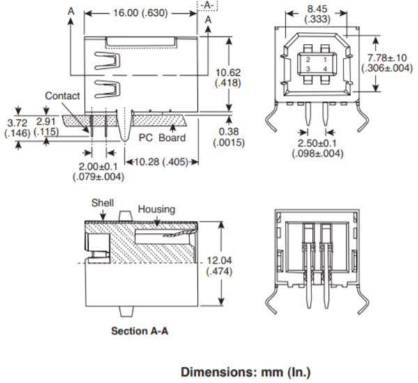 USB Type-B Dimensions