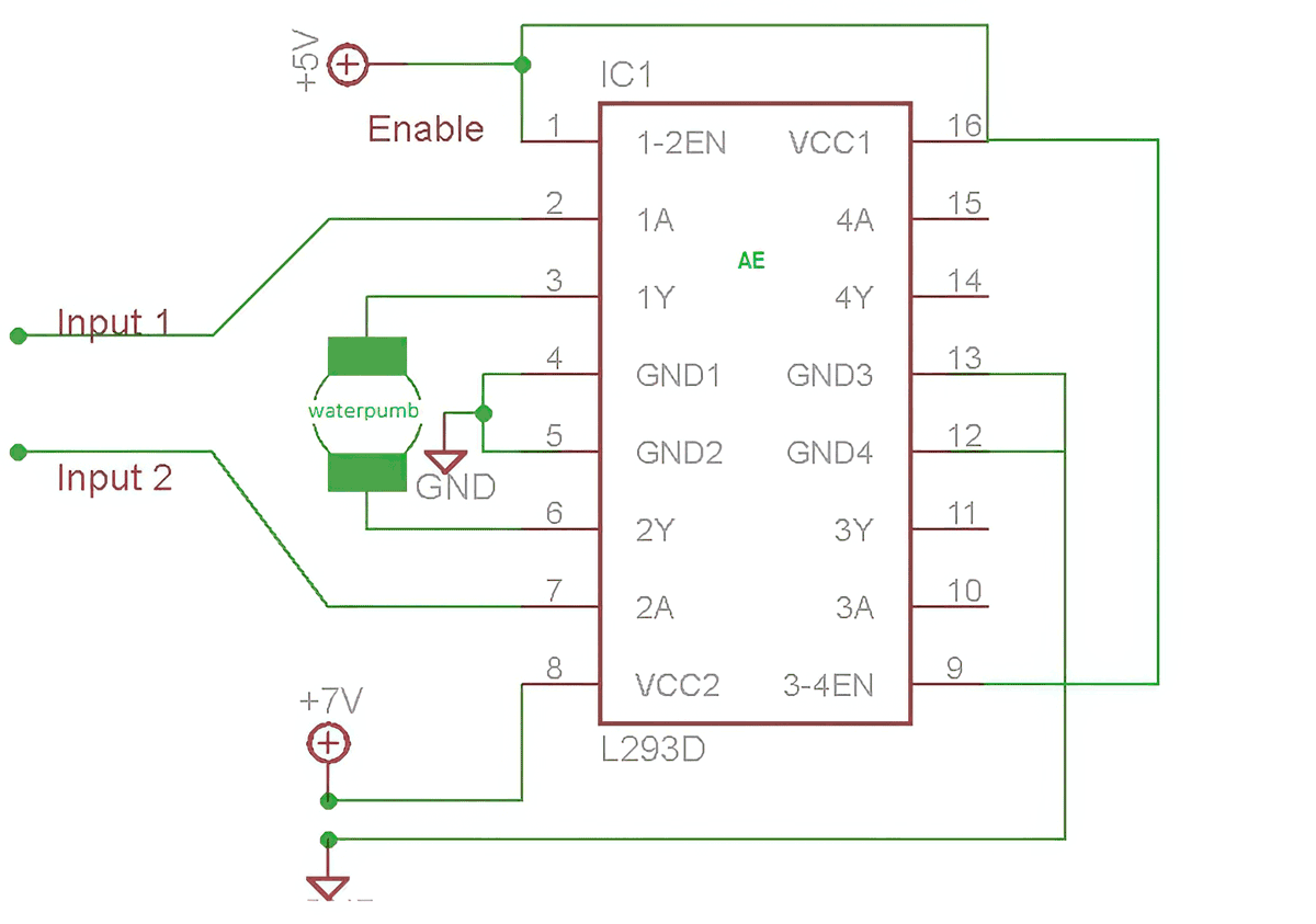 L293 Motor Driver and Waterpump Circuit Diagram